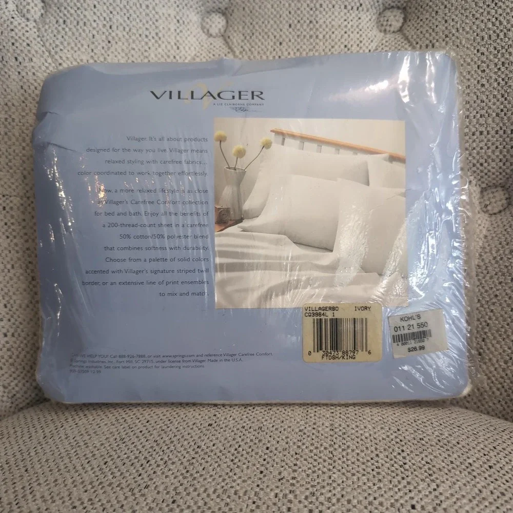 Vintage Villager Fitted Sheet King Ivory Carefree Comfort 200TC Liz Claiborne - Picture 2 of 5